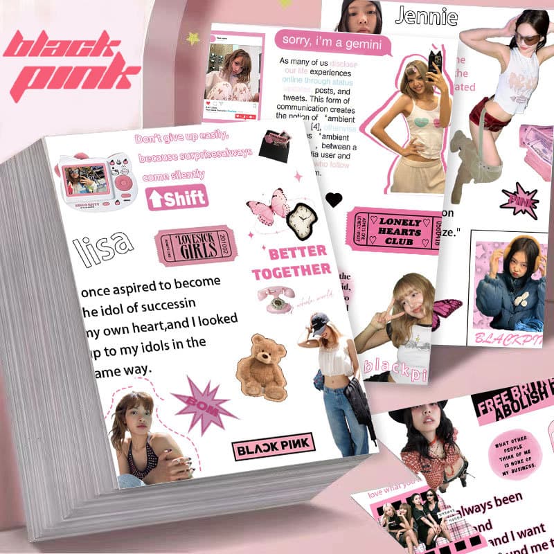 8 Pieces Korean Blackpink Creative Popular Collage Handbook Desktop Phone Case Film Cutting Stickers Packaging Stickers