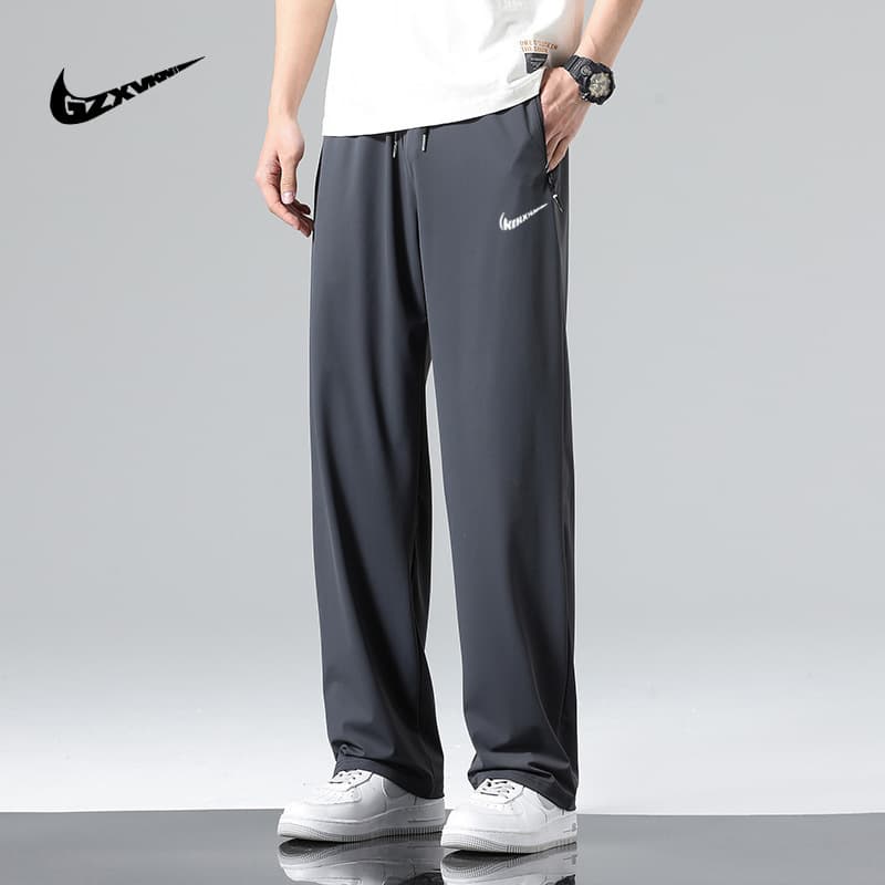 Men's Summer 2026 Air Conditioning Ice Silk Pants, Loose Fit, Wide Leg, Elastic Casual Pants, Quick-Dry Sports Jogger Pants