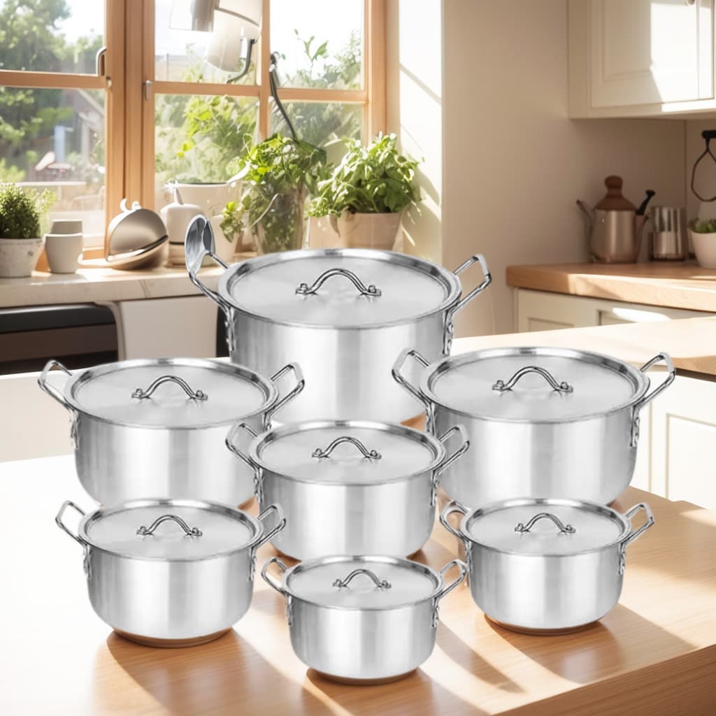 Home Pots Cross-Border Hot-Selling Aluminum Pot 7-Piece Set, Hotel Cookware 14-Piece Aluminum Pot Set Non-Stick Aluminum Stock Pot