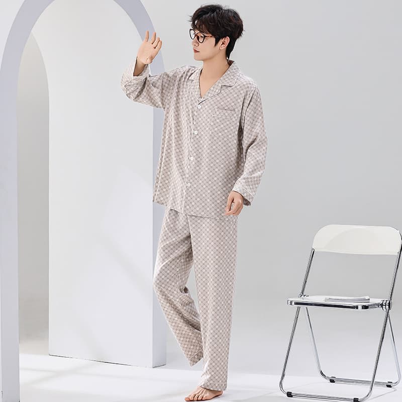 Rayon Men's Pajamas Spring Summer New Long Sleeve Long Pants Set Cotton Linen Homewear Dad Pajamas Thin