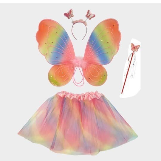 Butterfly wings four piece set rainbow tutu skirt set angel butterfly wings fairy wand headband ready stock wholesale