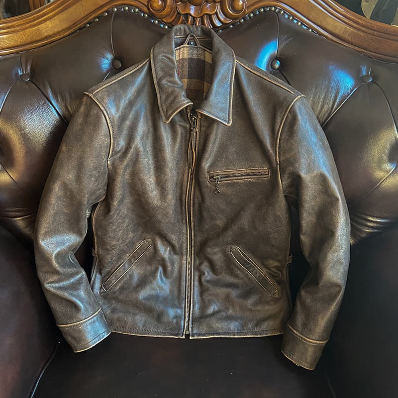 Replica 1930 Tianshen genuine leather jacket men's lapel tea core cowhide leather jacket genuine leather jacket for men handsome