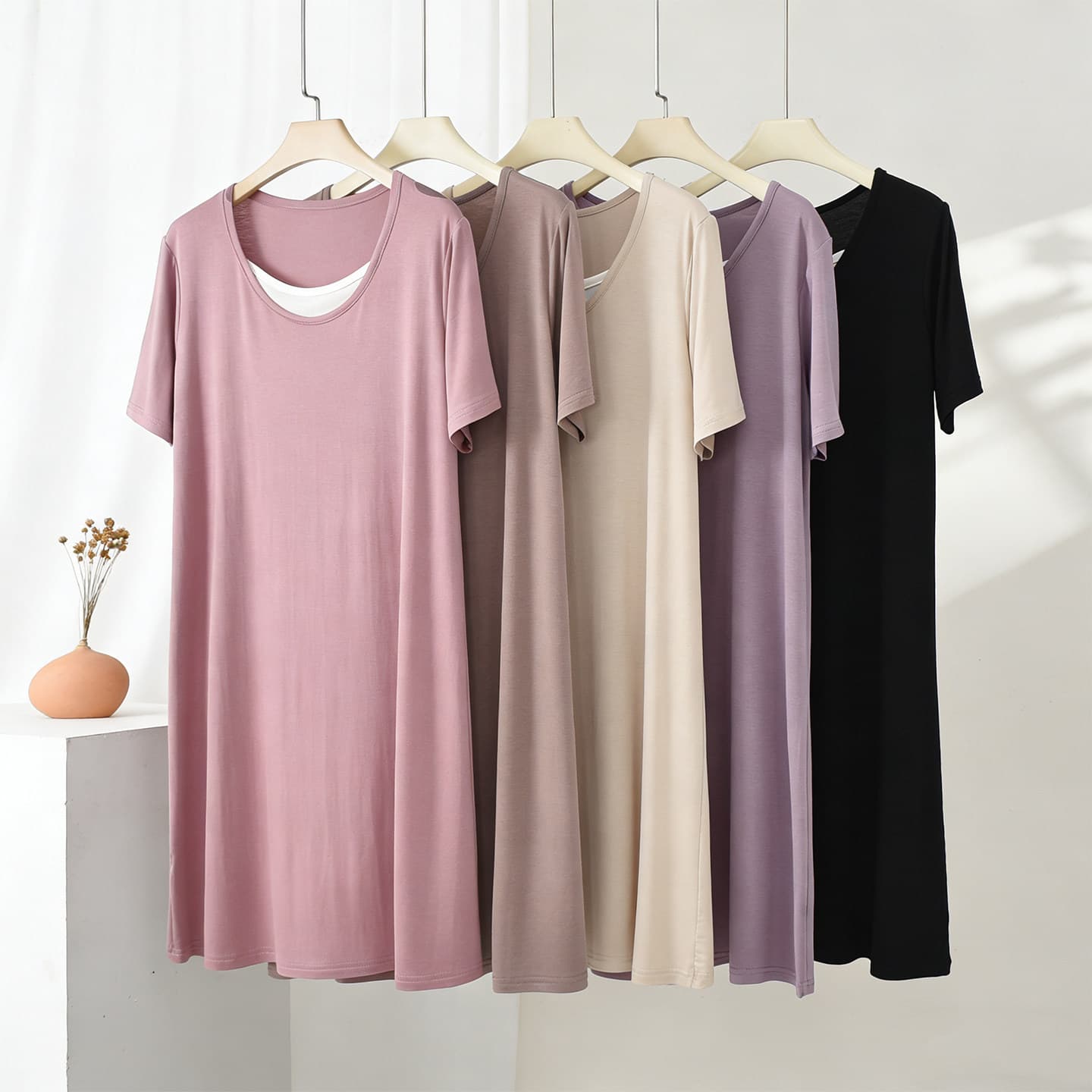 Modal Loose Vest Dress for Women Summer Thin Round Neck A-Line Dress Casual Flared Skirt Cooling Loungewear Sleep Dress