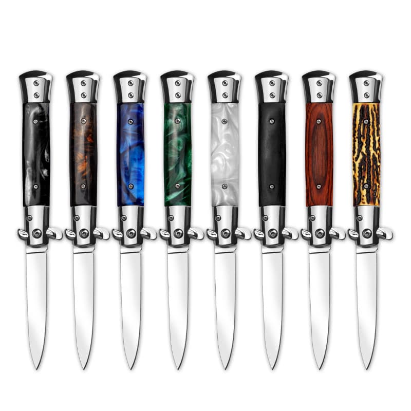 Colored wood side-opening folding knife, resin handle, stainless steel blade, ready-made, multi-color optional, daily folding knife