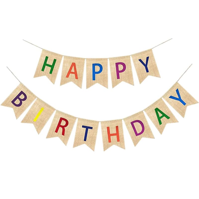 Happy Birthday Burlap Pennant Banner Birthday Party Hanging Flag DIY Decorative Banner