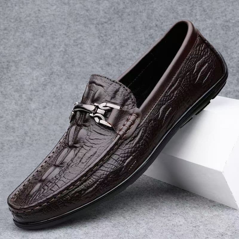 Export to Italy, original single, high-end men's shoes, crocodile print loafers, casual leather shoes, men's black one-piece dropshipping
