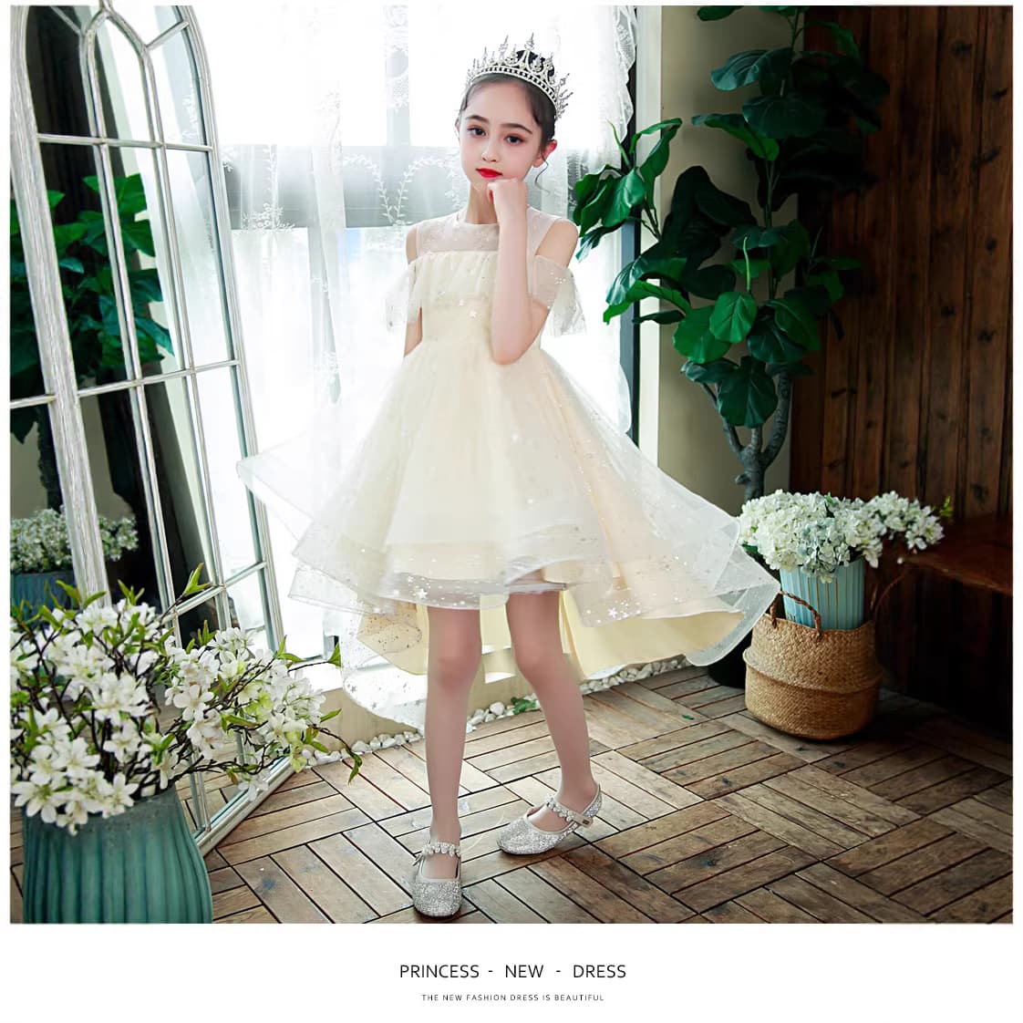 Girls' Dress Children's Birthday Banquet Princess Dress Flower Girl Wedding Girls' High-End Host Piano Performance Dress Summer