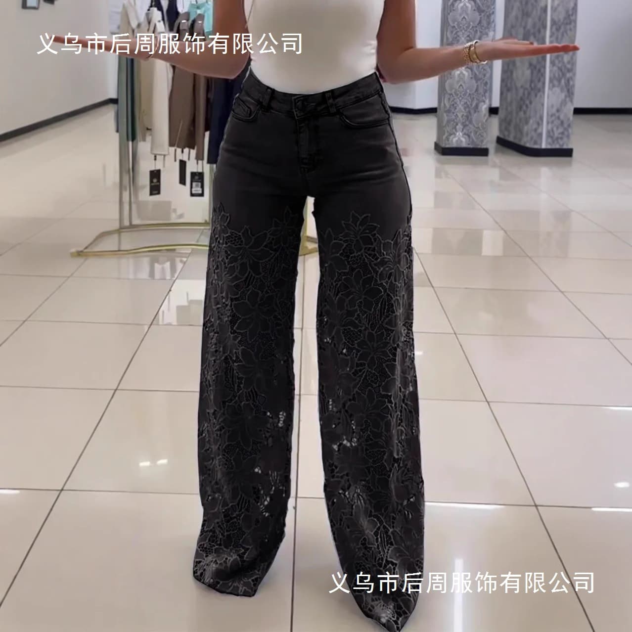 Cross-border Y2K High-Waist Straight-Leg Jeans Sexy Hot Girl Fashionable Versatile Hollow Lace Patchwork Pants