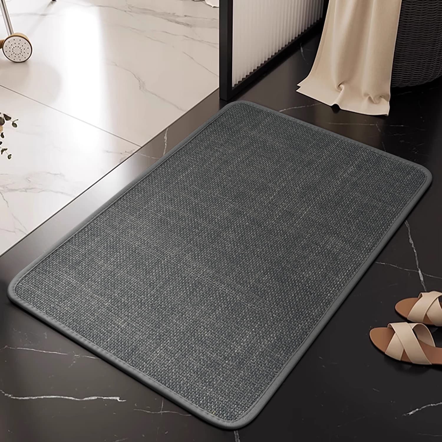 2025 Non-Slip Linen Bathroom Mat, Absorbent Bath Mat, Thickened Linen Carpet, Toilet Door Mat