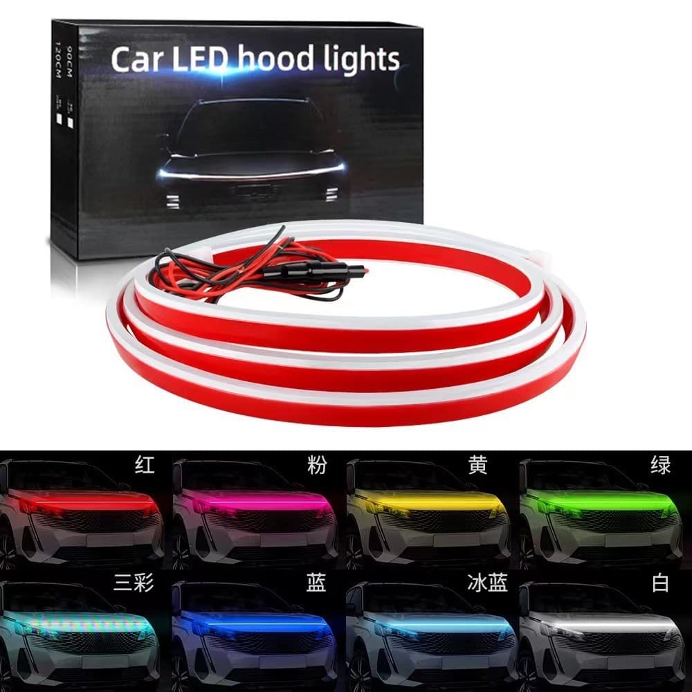 Yizhong Car Engine Hood Flowing Light Strip, No-Drill Adhesive LED Front Bumper Ambient Light, Multi-Color Modification Light
