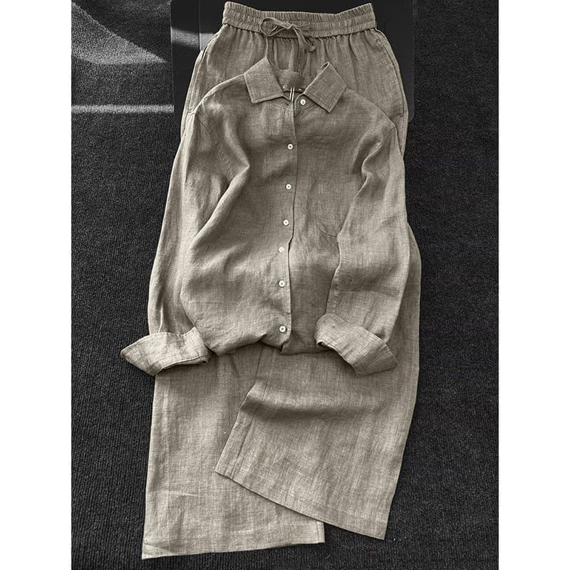 High-End Fashion Shirt Set for Women 2025 Summer Simple Commute Slimming Casual Pants Fashion Set