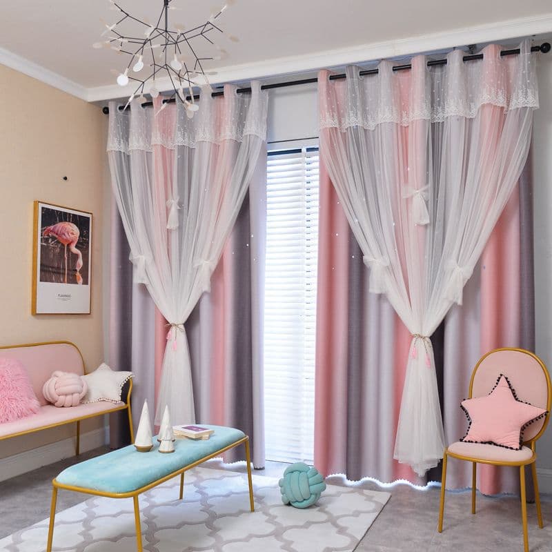 Double-Layer Gauze Fantasy Curtains Princess Style Bedroom New Bay Window Blackout Kids' Room Girl Living Room Curtains Nailed