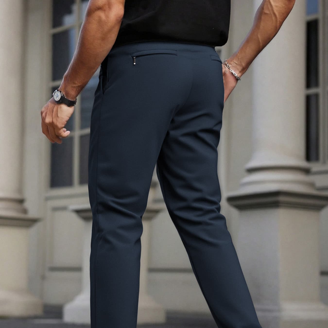 Men's Cross-Border European and American Business Suit Pants, Loose Quick-Dry Ice Silk Casual Trousers with Draping Feel, Summer Casual 8771