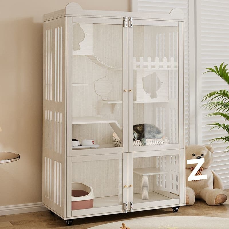 Cat Villa, Home Use Solid Wood Large Space, Waterproof Extra Large Luxury Cat Cage, Cat House Indoor Cat Bed, Panoramic View Cat Cage, Cat Cabinet