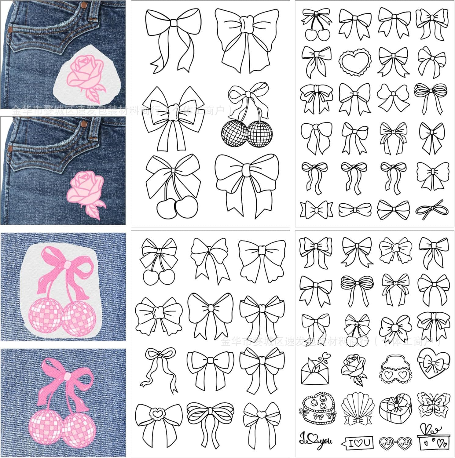 2025 New A4 Pink Bow Tie Pattern Handmade Embroidery Self-Adhesive Sticker Back Glue Water-Soluble for Embroidery
