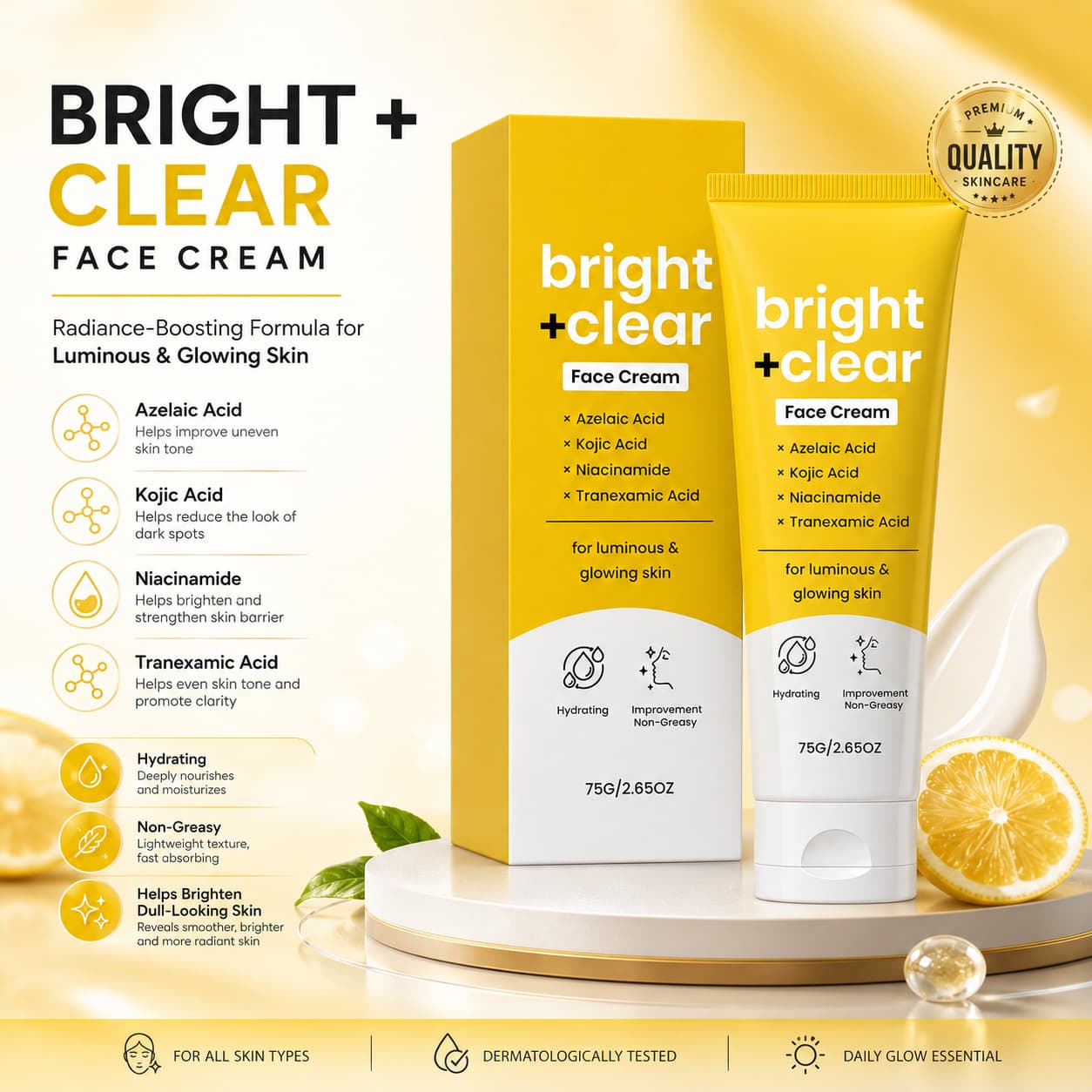 BRIGHT +CLEARFACE CREAM cross-border azelaic acid brightening cream with delicate, gentle and soft texture