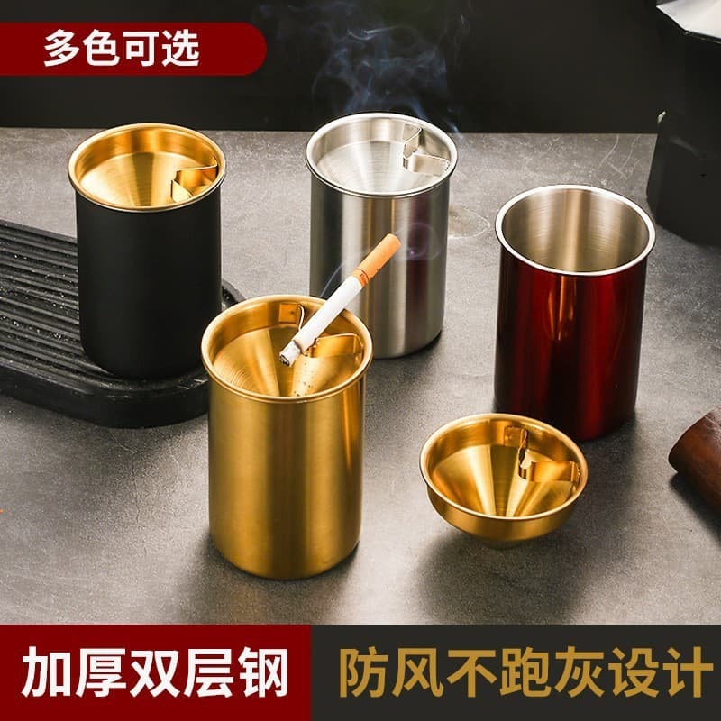 Car Stainless Steel Ashtray Anti-Ash Flying Home Living Room Office Stainless Steel Funnel Light Luxury Style Ashtray