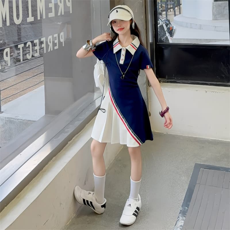 Girls Korean sports style POLO dress 2026 summer new style children's casual college style high-end short-sleeved skirt