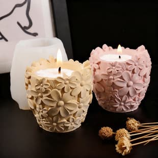 Relief Five-Petal Flower Candle Cup Plaster Mold 3D Flower Cup Relief Flower Succulent Flower Pot Silicone Mold