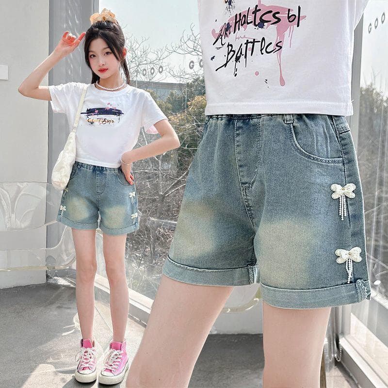Girls' Denim Shorts, Korean Style High-Waist Loose Hot Pants, 2026 New Summer Thin Style Toddler Girls' Pants