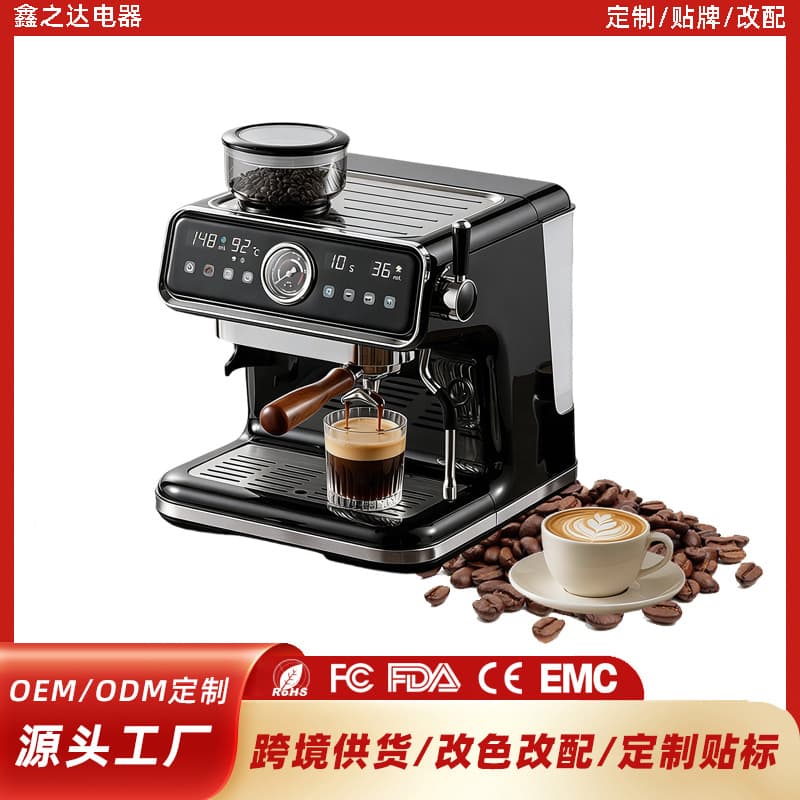 Espresso semi-automatic coffee machine grinding integrated pump-type household with grinding bean high-pressure extraction retro style