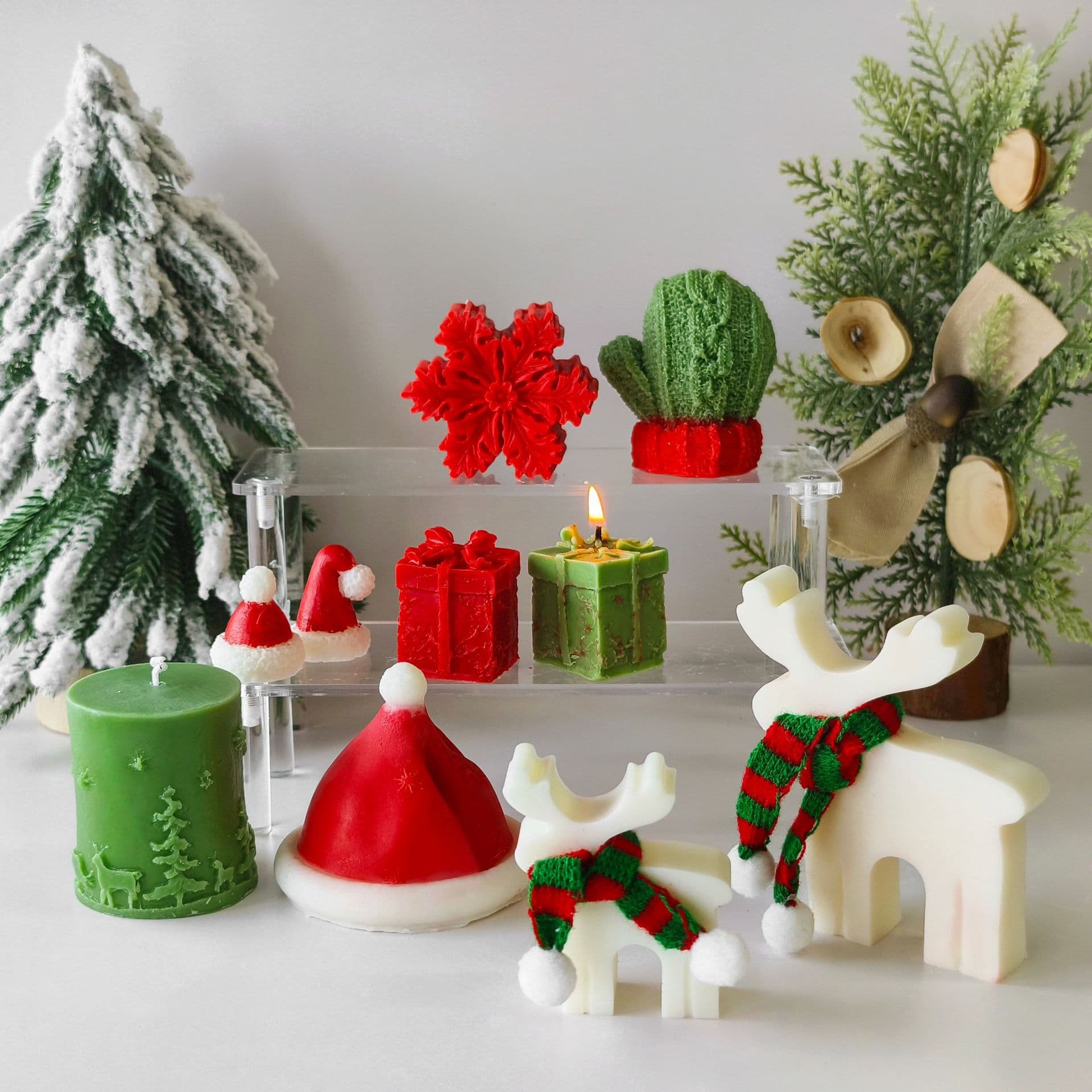 Jiahuimei Christmas Tree Silicone Mold Christmas Decoration Santa Hat Snowflake Scented Candle Mold