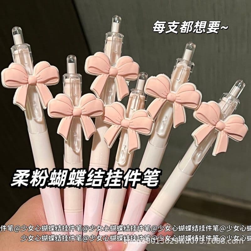 Cute soft pink bow pendant pen ins style high-looking student exam quick-drying black gel pen st tip 0.5