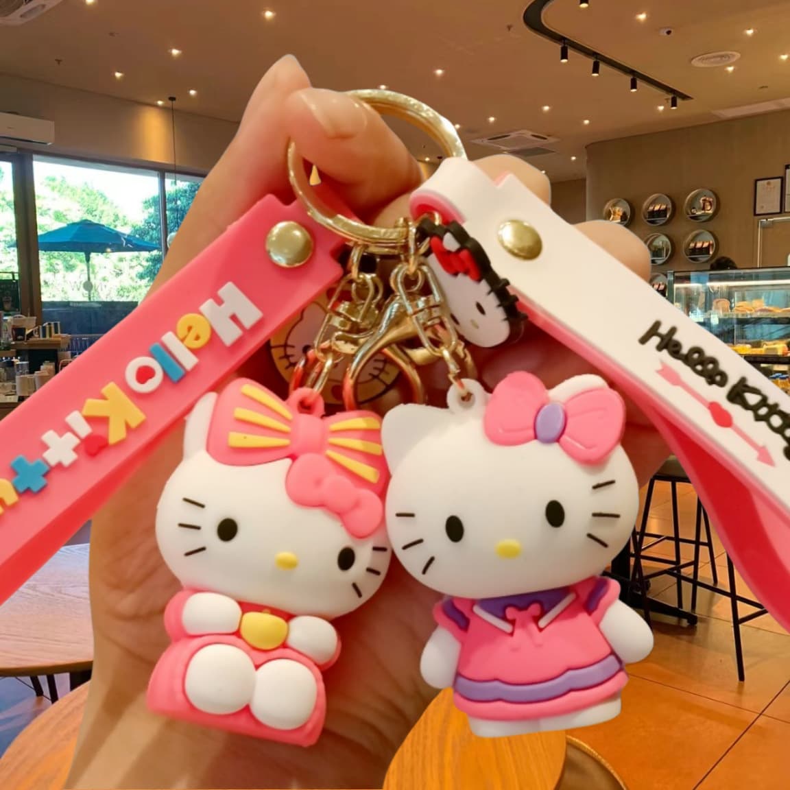 New costume Hellokitty cat keychain Sanrio cartoon doll bag pendant car key chain ring