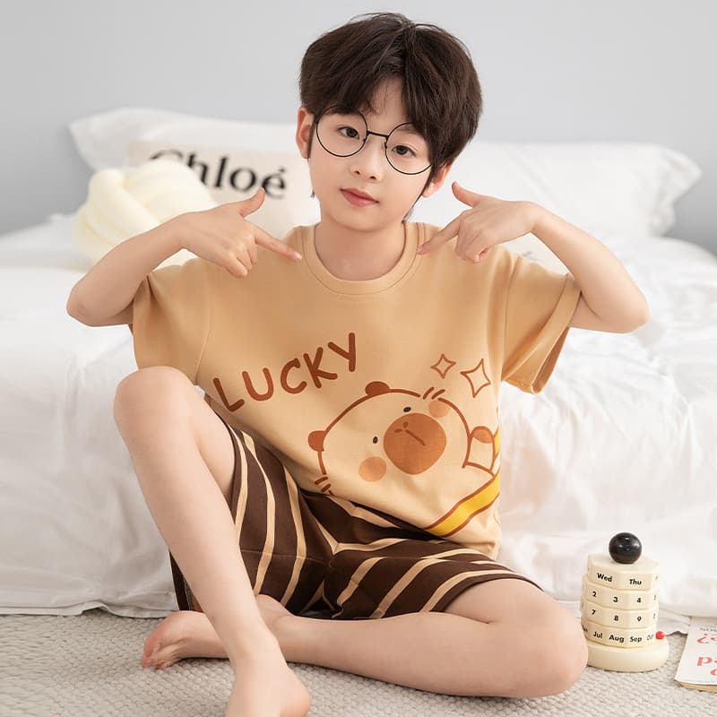 Boys' Pajamas Children Boys Summer Thin Cotton Short Sleeve Shorts Kids Cartoon New Homewear Set