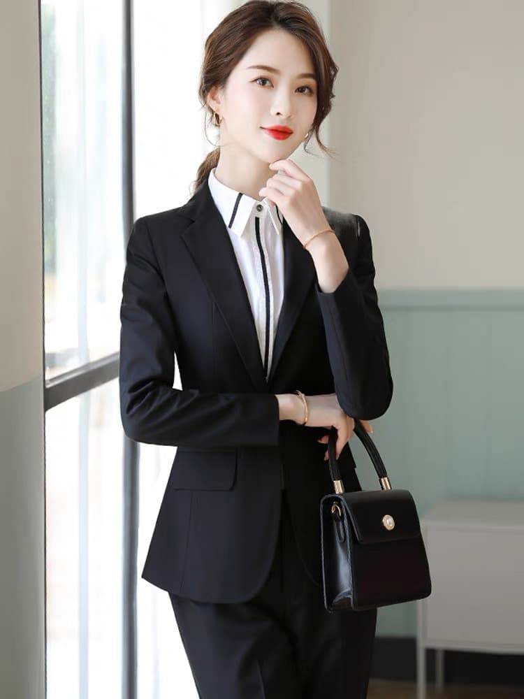 Women's Suit Set for Spring and Fall Civil Service Professional Formal Wear College Student Interview Blazer Black Office Workwear