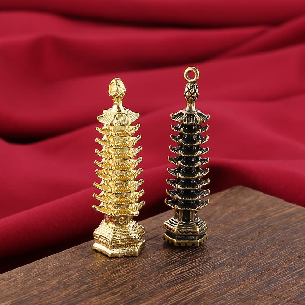 Brass retro old craft nine-story tower key chain pendant accessories brass decorations desk small ornaments wholesale