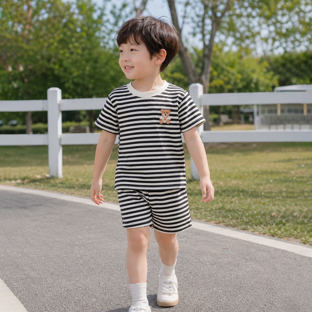 New summer children's short-sleeved suit striped girls boys t-shirt summer baby baby clothes Korean style children's clothing
