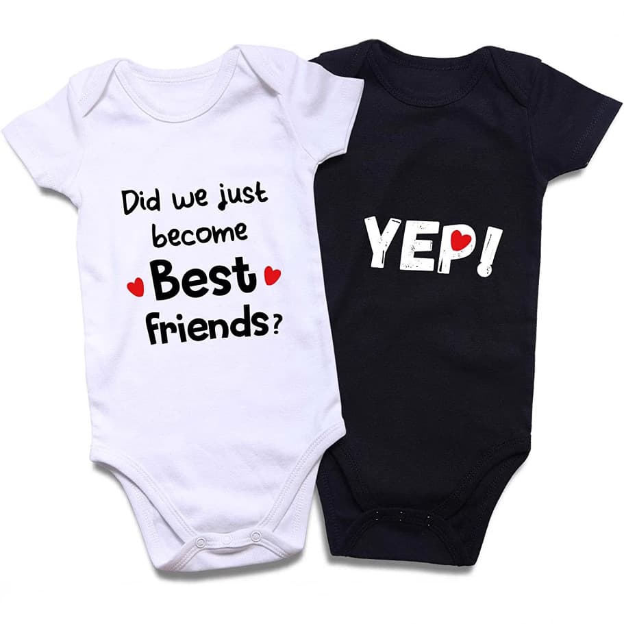 Fun Twin Baby Romper for Boys and Girls, 2-Pack Onesie Set for Newborns