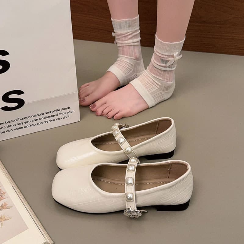 Korean Style Flat Ballet Flats Women 2026 New Summer Mary Jane Shoes Dress Ballet Bean Shoes