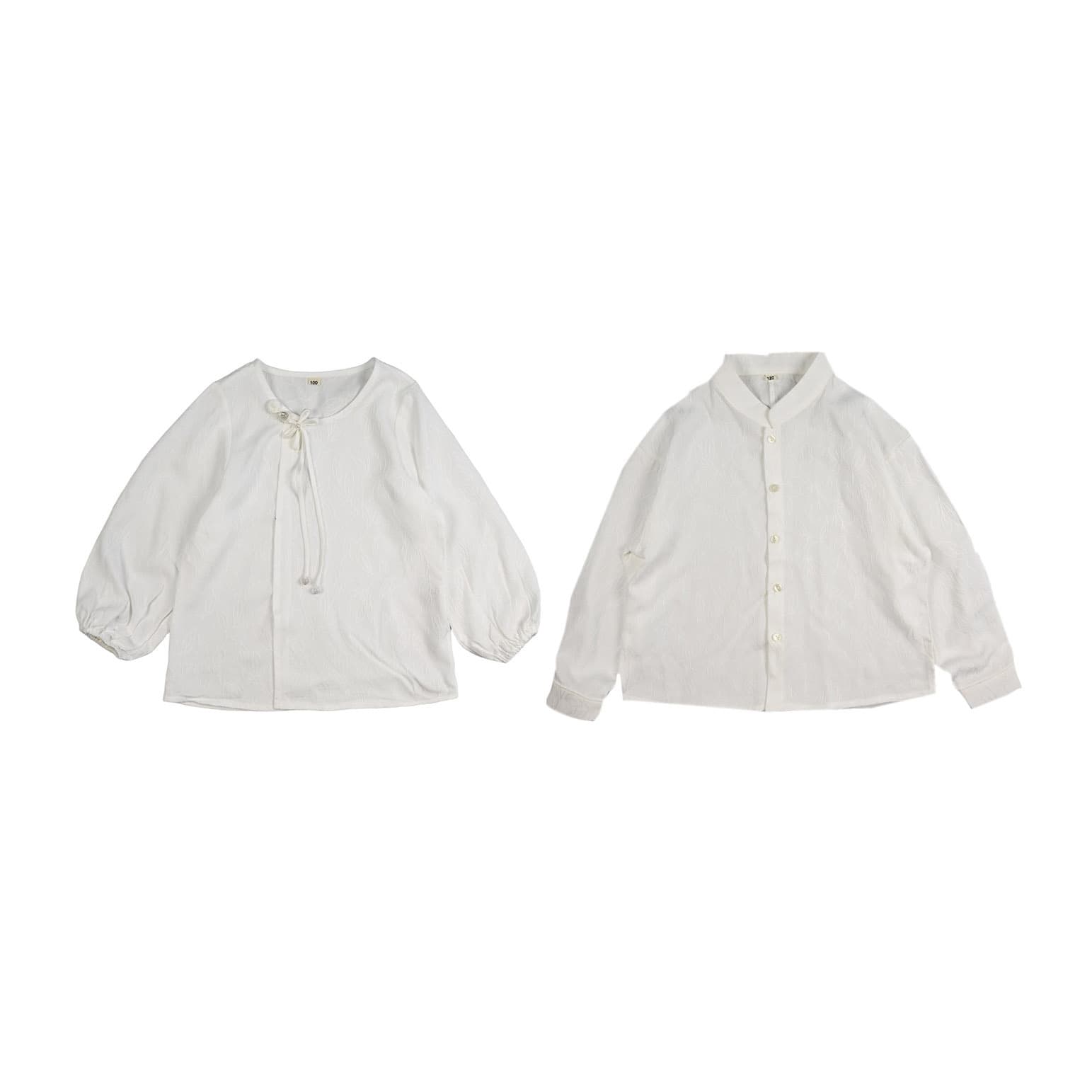 2026 Spring Boys' and Girls' Shirt New Chinese-Style Inner Layer Long-Sleeve Jacquard Cotton Shirt for Babies
