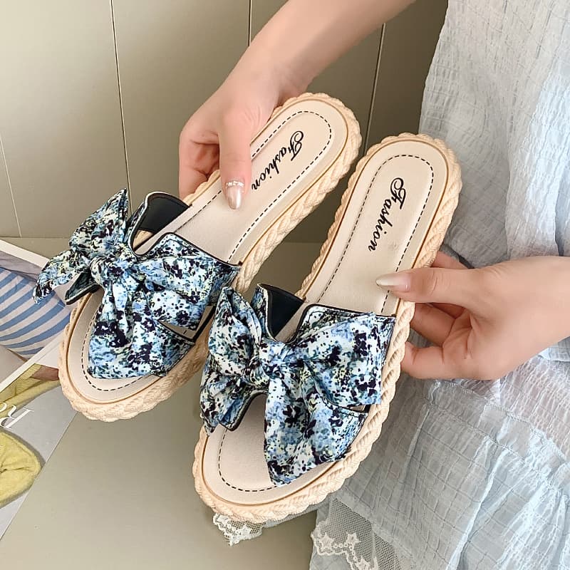 Cross-border Women's Summer New Fashion Versatile Goddess Style Butterfly Bow Non-slip Flat One-strap Sandals