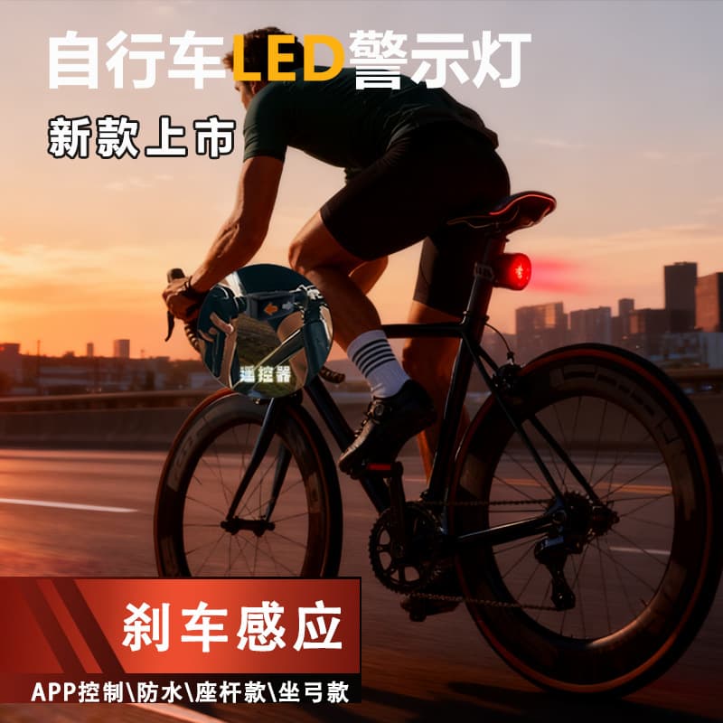 New LED Warning Bicycle Taillight for Outdoor Mountain Bikes: Smart Brake Sensing, High-Brightness Nighttime Riding Taillight