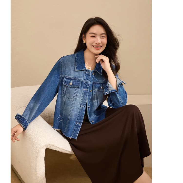 [Street Style Denim Jacket] Xianlixiu Plus Size Women's Versatile Trendy Top for Fall New Arrival
