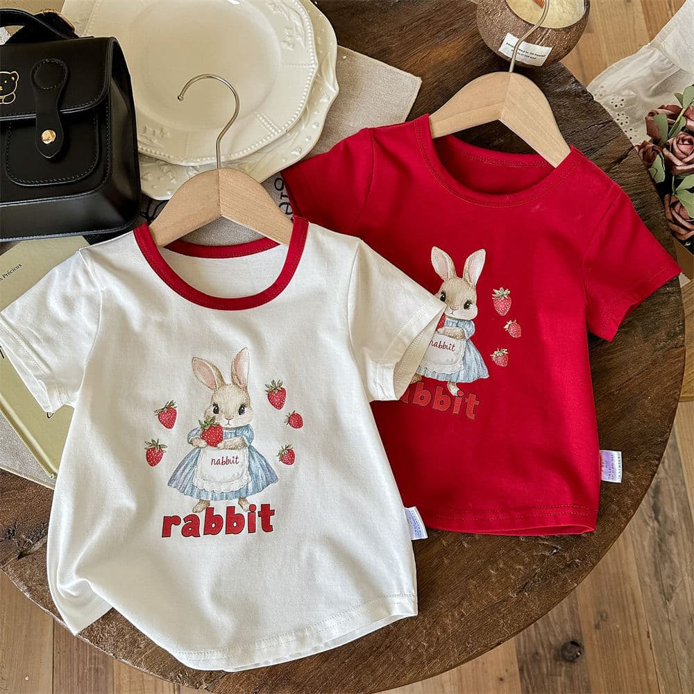 Sweet Xiaosi children's short-sleeved T-shirt summer Korean style bottoming shirt girl's caring shirt girl's rabbit baby summer top