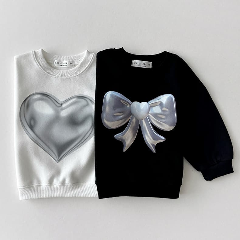 Kids' 3D Bow Heart Girls' Trendy Pullover Sweatshirt New Style Heart Crew Neck Bow