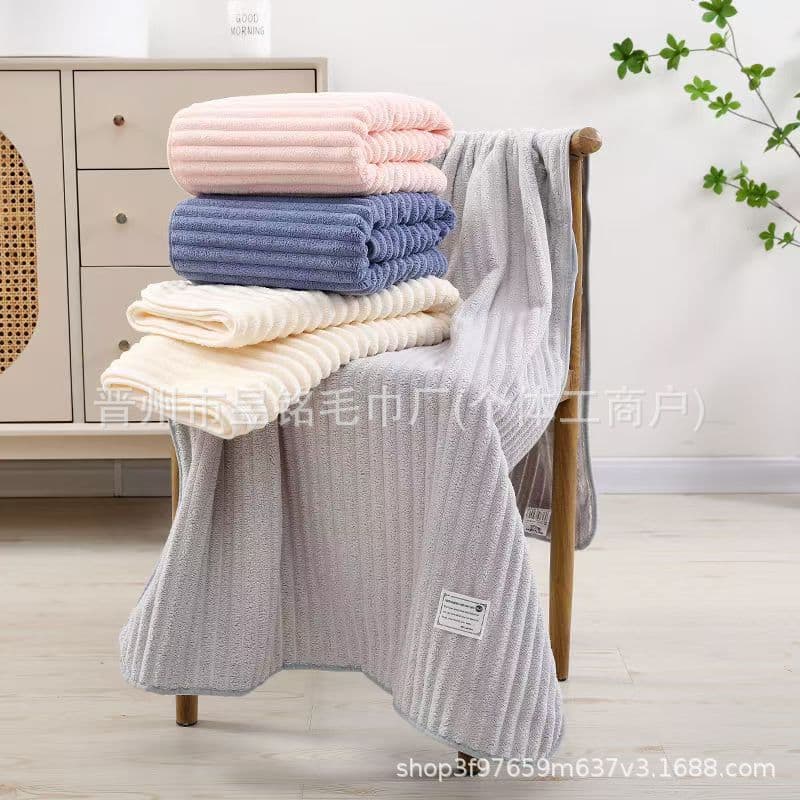 Cross-border bath towels, wrap towels, absorbent face towels, household candy strips, coral fleece towel sets, wholesale beach candy stripes