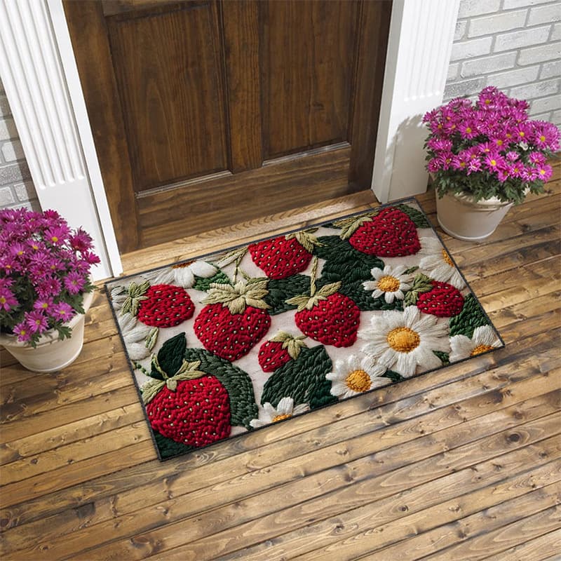 Strawberry imitation cashmere floor mat bathroom floor mat soft bathroom absorbent foot mat entry door mat bedroom bedside blanket
