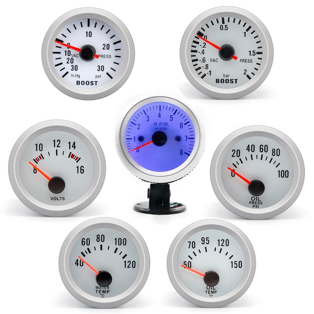 Car Modification Gauge 52mm Blue Light Boost Water Temperature Oil Temperature Oil Pressure Voltmeter 12V Universal Gauge