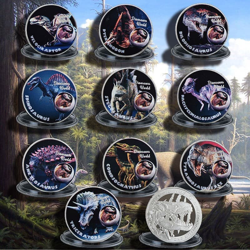 Jurassic Dinosaur Collection Commemorative Metal Coin Ornament Peripheral Toy Medal Tourist Attraction Coin Factory Wholesale