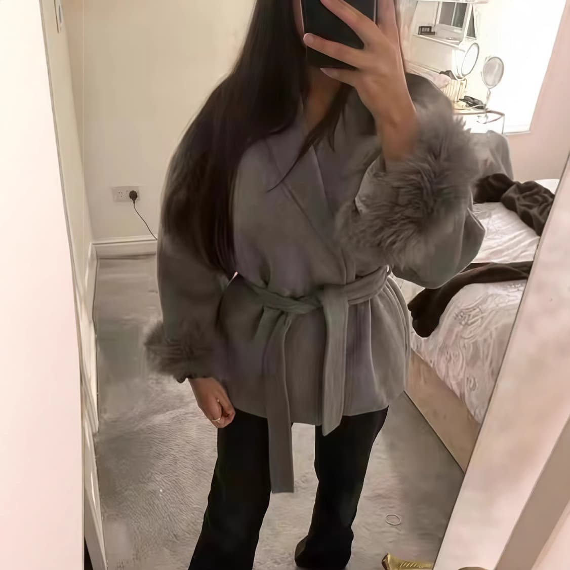 Amazon's 2025 new autumn and winter European and American comfortable and casual temperament soft loose lapel solid color woolen coat