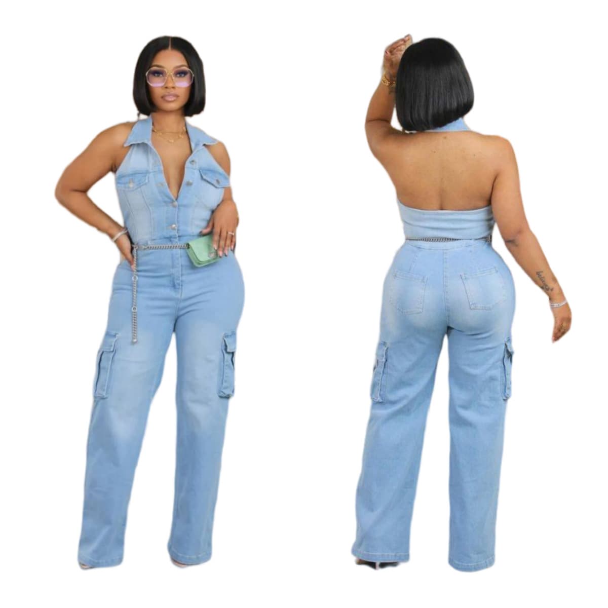 New In Stock 88593 Export to Europe and America Cross-border Slim Fit Stretch Washed Denim Jumpsuit Straight Leg One-piece Pants