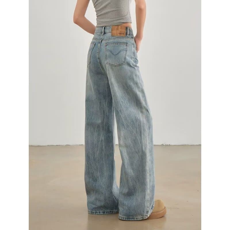 2026 Jeans Women Summer Korean Light Blue Wide-Leg Jeans Fashion High-Waist Loose Slimming Draped Floor-Length
