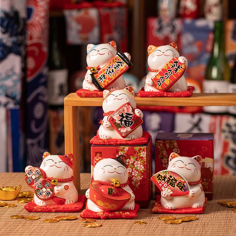 Lucky Cat Ornament Ceramic Creative Gift Home Decor Piggy Bank Living Room Household Opening Cash Register Fortune Cat