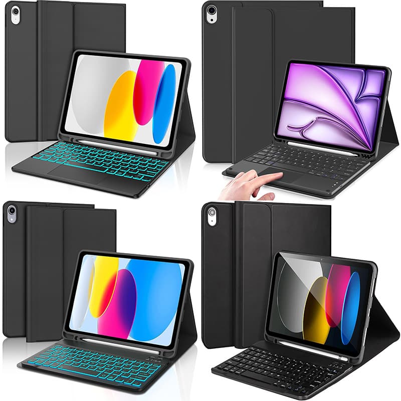 Compatible with iPad Tablet Pro 11/10.9/9.7 Protective Case, Colorful Backlight with Touchpad, Bluetooth Keyboard Leather Case A16