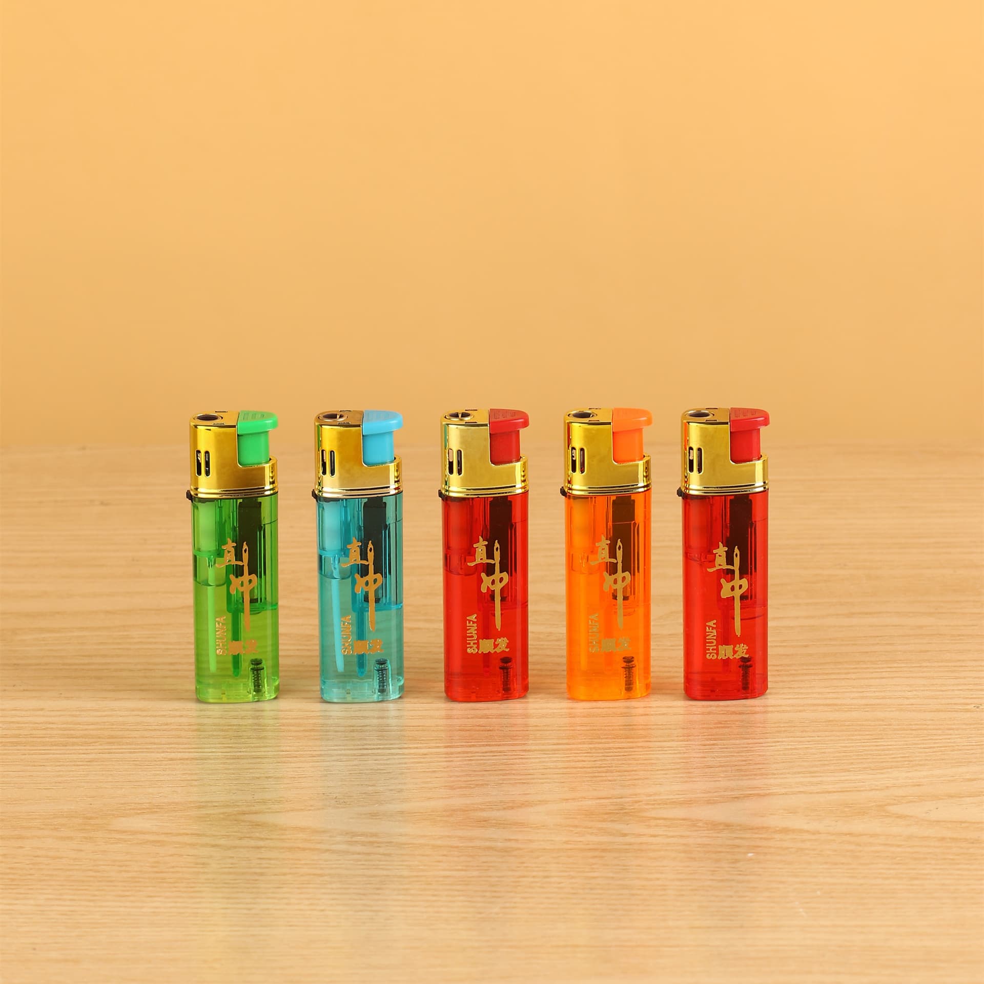 Binlong Lighter Wholesale Shunfa 129 Direct Jet Windproof Lighter Plastic Transparent Hot Stamping Process Direct Jet Lighter